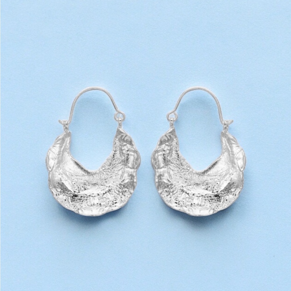 Zara Textured Crescent Hoop Earrings in Silver
